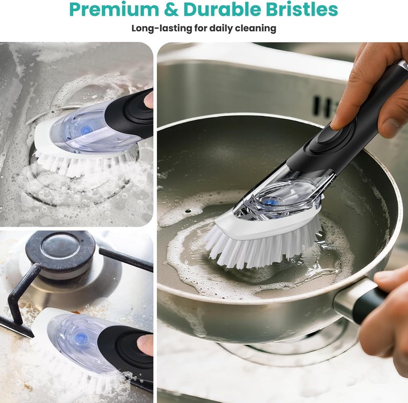 Pamrack Soap Dispensing Dish Brush, Dish Scrub Brush with Soap Dispenser, Dish Soap Brush for Dishes, Pans, Sink, Pots - Image 4